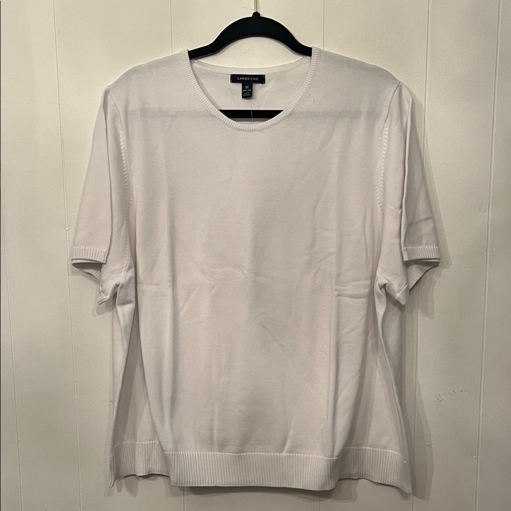 Lands' End Women's White Crew Neck Short-Sleeve Sweater 3X